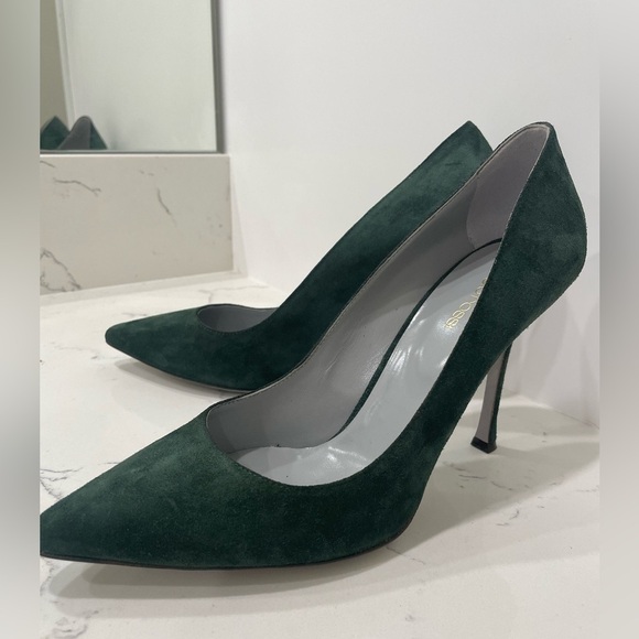 Sergio Rossi Dark Green Suede Pointed Toe Pumps Heels - Picture 5 of 16